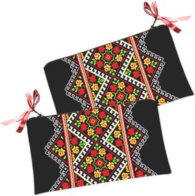 Косметичка женская Украинский цветочный орнамент черный 20х12 см (K_KU017)