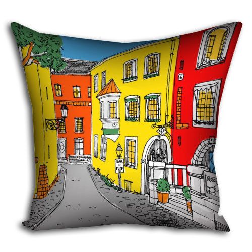 Подушка габардинова з принтом Яскраві міські будинки 40x40 (4P_PW068)