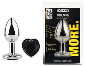 Анальна пробка з кристалом EGZO - Silver Heart Plug Black size S Sex Aura