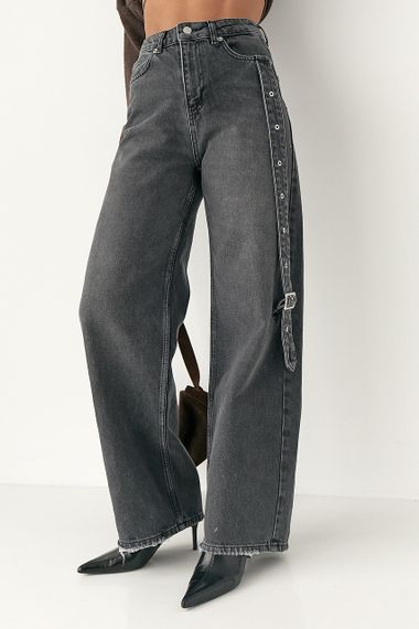 Прямі джинси із декоративним поясом на штанині - чорний цвет, 36р (є розміри) | Зображення 5