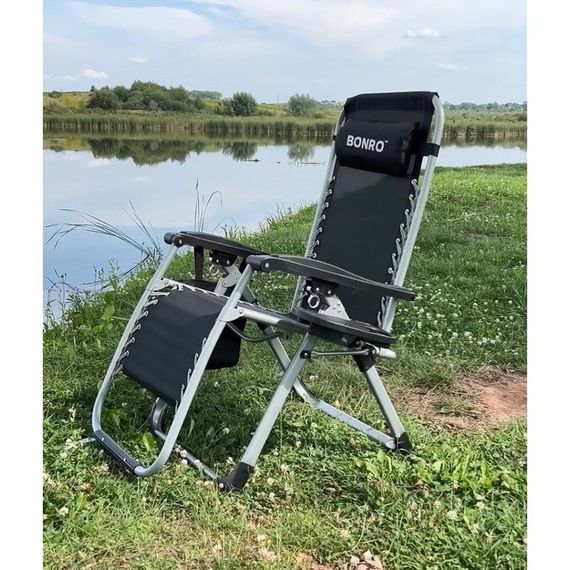 Шезлонг лежак складной Bonro BG-006 с подголовником и карманом черный 42400580 | Зображення 8