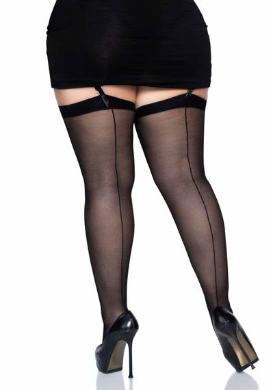 Прозрачные чулки со швом Leg Avenue Sheer backseam stockings Black, plus size | Зображення 1