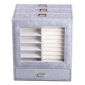 Шкатулка для украшений из эко кожи 3 яруса органайзер для ювелирных изделий HP-5-16G