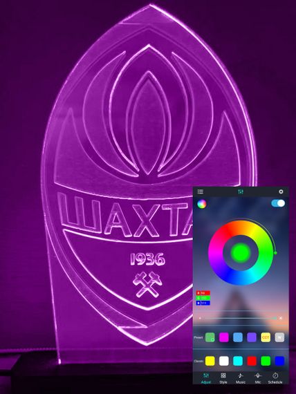 Акриловый светильник-ночник управление с телефона ФК Шахтер tty-n000761