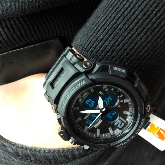 Годинник наручний чоловічий SKMEI 1343BK BLACK, годинник тактичний протиударний. Колір: чорний | Зображення 8