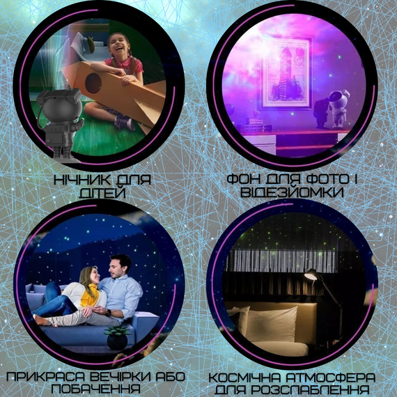 Проектор Зоряного Неба Космонавт Світлодіодний LED Нічник Галактика з Лазерною Проекцією Для Дітей та Дорослих на Пульті | Зображення 8