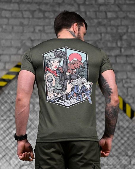 Тактична потоотводна футболка вовк олива ДЛ7245 | Зображення 1