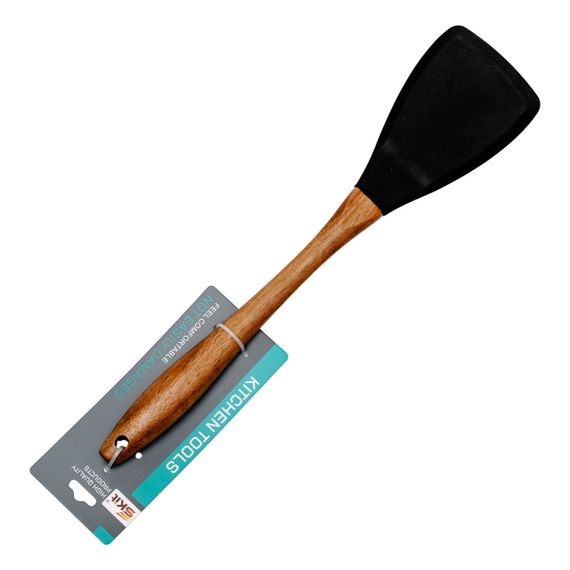 Лопатка силиконовая кухонная для сковороды 33 (см) лопатка из силикона для кухни с деревянной ручкой HP-8-56 | Зображення 3