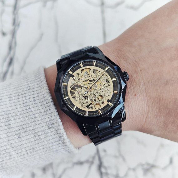 Мужские механические часы  скелетоны Winner Brutal Black