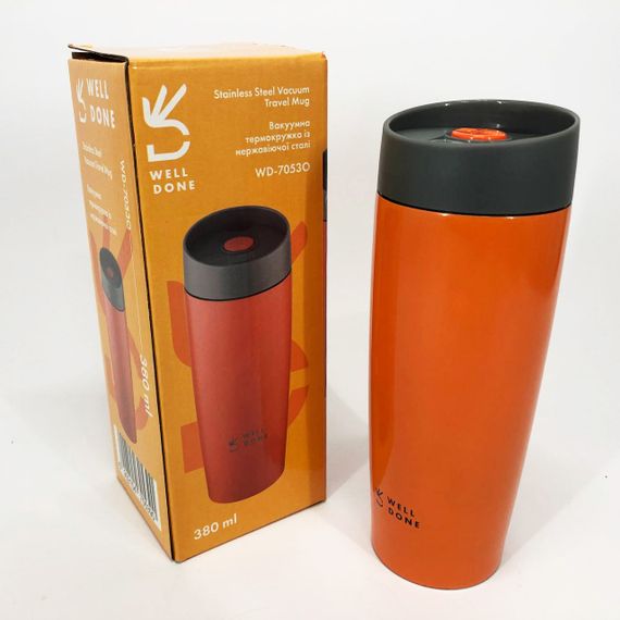 Якісний термос маленький Well Done WD-7053O 380 мл, Термос похідний для напоїв для чаю помповий AE-82