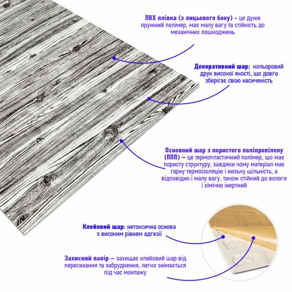Самоклеюча 3D панель під дерево кольору зебри 19600x700x3мм SW-00001475 | Зображення 2