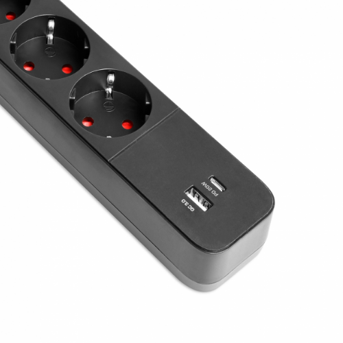 Мережевий подовжувач із заземленням 4 розетки/1USB-A/1Type-C 3м з кнопкою чорний VF-PD43G1QC1PD-B Oncord Videx | Зображення 5