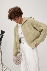 В'язаний жіночий кардиган із відкладним коміром - м'ятний цвет, ONE SIZE (є розміри)