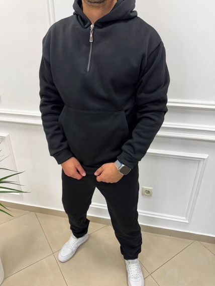 Теплий чоловічий спортивний костюм на флісі худі на блискавці і штани колір чорний розмір М (48-50) adl1003 | Зображення 4