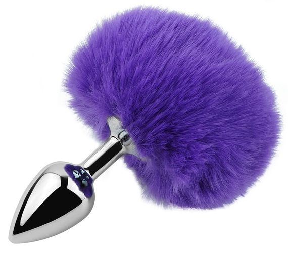Анальна пробка з хвостом EGZO - Bunny Tail Silver Plug Purple, size S Sex Aura