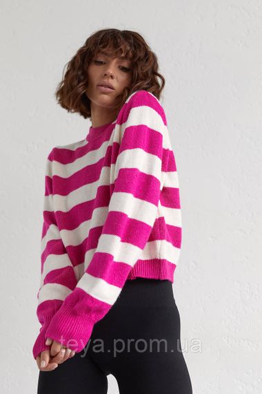 Вязаный джемпер oversize в полоску цвет фуксия FL_000497 | Зображення 5