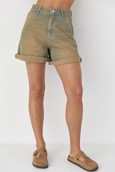 Шорти джинсові з ефектом two-tone coloring - гірчичний цвет, 34р (є розміри)