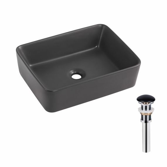 Раковина накладна Qtap Tern 480x370x135 мм, Anthracite, прямокутна, з донним клапаном QT17116069AN