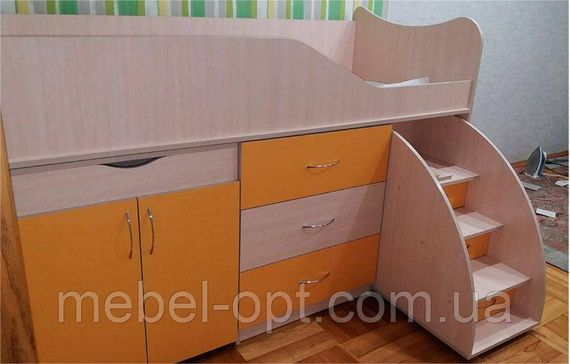 Ліжко-кімната Bed Room-5 колір Білий/Графіт, висувні сходи-комод, висувний стіл, вибір кольору фасадів | Зображення 7