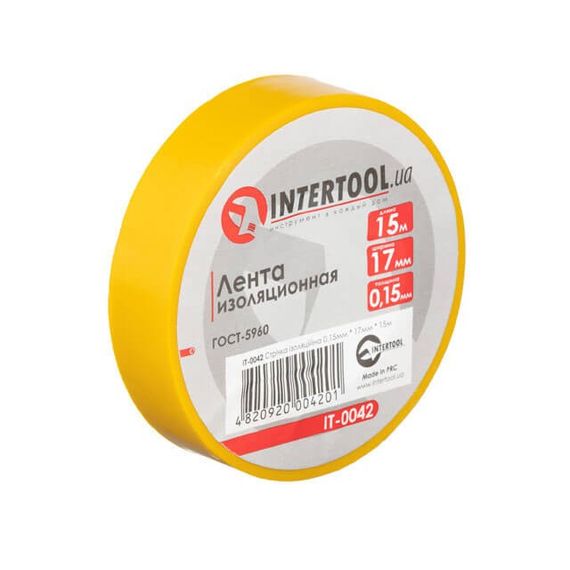Стрічка ізоляційна 0.15 мм*17 мм*15 м жовта INTERTOOL IT-00421