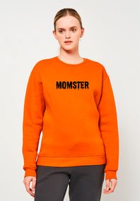 Світшот жіночий утеплений помаранчевий з принтом "Momster", S