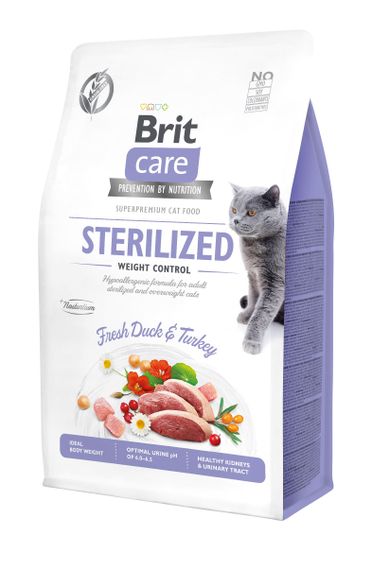 Корм Brit Care Cat Grain Free Sterilized & Weight Control повнораціонний беззерновий сухий з м'ясом качки з зайвою вагою у стерилізованих котів 0.4 кг