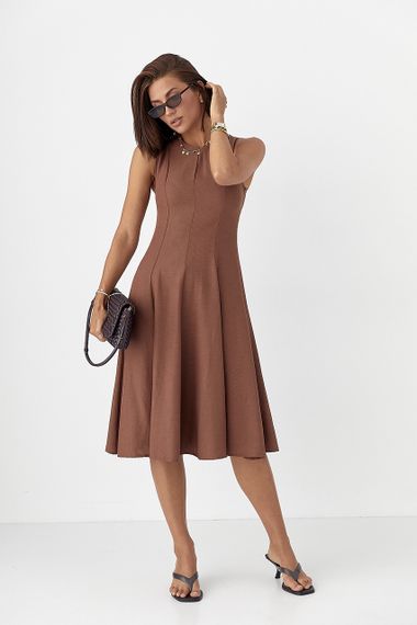 Сукня довжини міді без рукавів - коричневий цвет, S (є розміри)