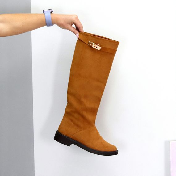 Хітові замшеві чоботи труби жокейки на флісі колір Camel | Зображення 1