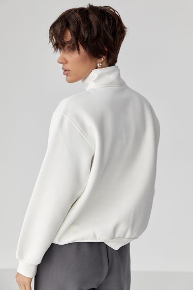 Теплий світшот з блискавкою на комірі - молочний цвет, L (є розміри) | Зображення 1