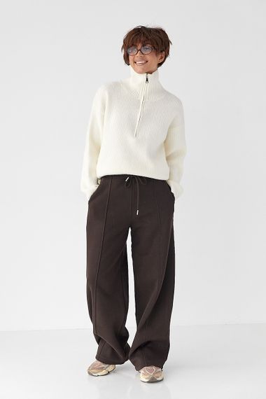 Спортивні штани палаццо з накладною кишенею - темно-коричневий цвет, M (є розміри) | Зображення 2