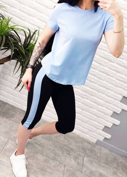 Женский летний костюм бриджи и футболка GF07928 цвет черно-голубой, размер 46/48 | Зображення 4
