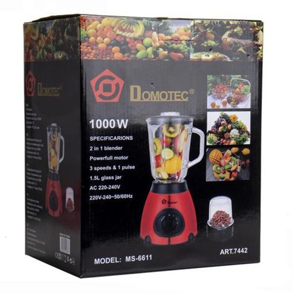 Блендер кухонний настільний DOMOTEC MS-6611 1000Вт, Блендер для молочних коктейлів, Блендер TY-110 чаша подрібнювач | Зображення 2