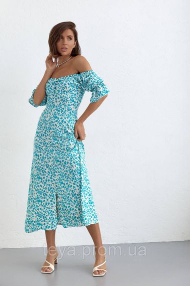 Літнє плаття на ґудзиках і з відкритими плечима колір бірюзовий FL_000208 | Зображення 6