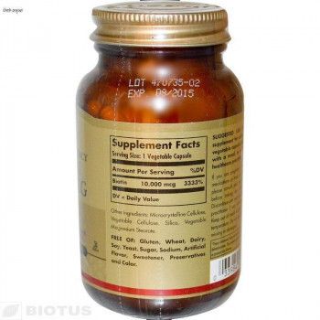 Біотин, Biotin, Super High Potency, Solgar, висока ефективність, 10000 мкг, 60 капсул | Зображення 1