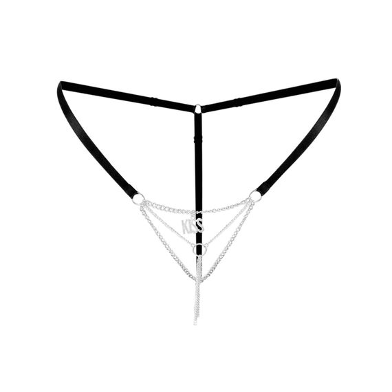 Сексуальні трусики з ланцюжком та підвіскою Art of Sex - KISS panties XS-M, колір чорний | Зображення 2