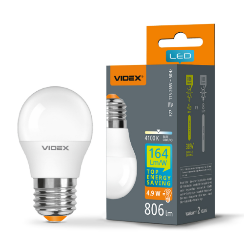 Лампа G45h 4,9W E27 4100К LED Videx