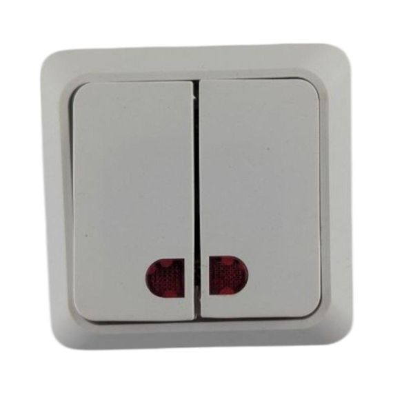 Выключатель накладной двухклавишный (2-кл) с подсветкой, в пакете