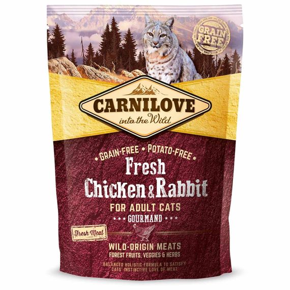Корм Carnilove Cat Fresh Chicken & Rabbit Gourmand сухий повнораціонний беззерновий із куркою та кроликом для котів 0.4 кг