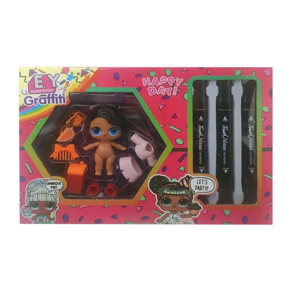 Детская кукла "L.Q.L" EY2413 с маркерами Брюнетка в розовом платье