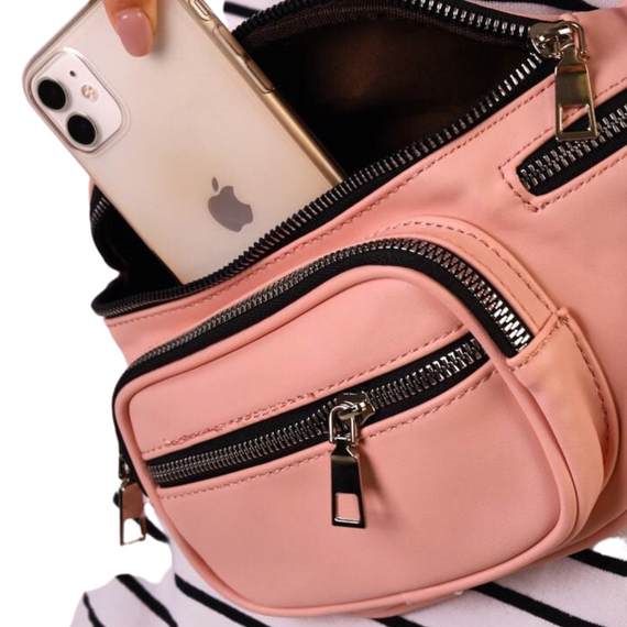 Бананка жіноча з гладкої екошкіри рожевий колір. Сумка через плече жіноча | Зображення 1