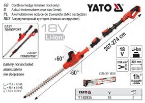 Кусторез YATO Польша аккумуляторный телескоп 1.8-2.8 м Li-Ion 18В 42 см БЕЗ аккумуляторА YT-82835