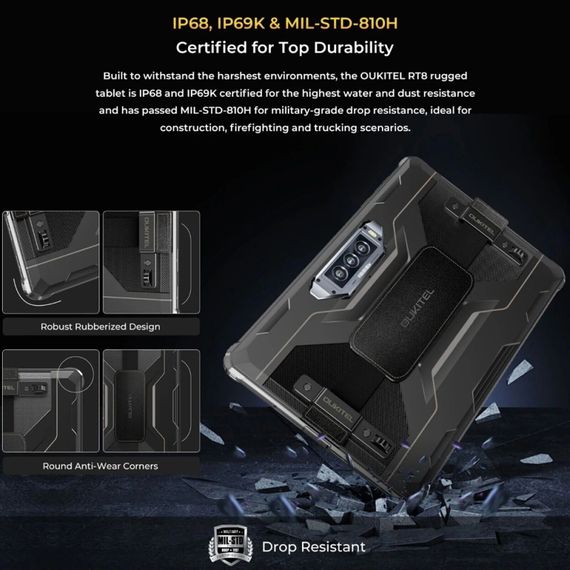 Планшет Oukitel RT8 11" FHD+ /6GB/256GB/ G99 /20000mAh/ 48+32Мп Night/ IP69K / LTE Black з тримачем | Зображення 7