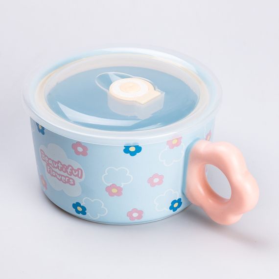 Миска для лапши керамическая 750 мл с крышкой Голубая | Зображення 1