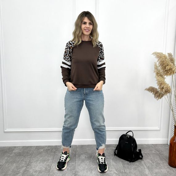 Женская легкая трикотажная кофта с леопардовым принтом GF04196 цвет коричневый, размер 50/52 | Зображення 3