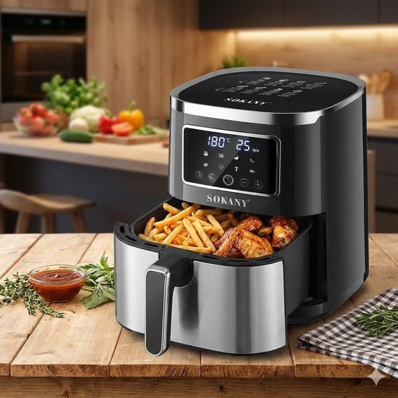 Аэрофритюрница Sokany SK 10052 1700W Аэрогриль безмасляная мультипечь для приготовления без масла 7 л с сенсорным управлением