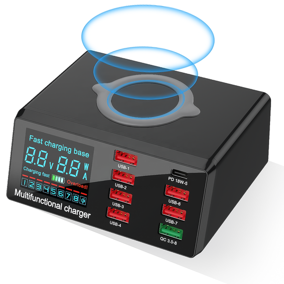 Мультизарядное устройство с беспроводной зарядкой Addap MCS-X9, на 8 USB, 100W | Зображення 1