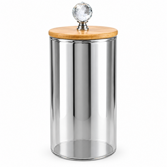 Банка для зберігання Smokey Crystal GK-5554 1300 мл скло з бамбуковою кришкою та декоративною ручкою Серебристий