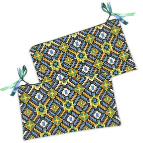 Косметичка жіноча Український орнамент блакитно-жовтий 20х12 см (K_14S091)