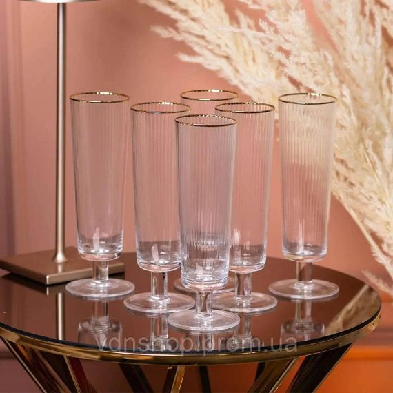 Келихи для шампанського із золотою облямівкою 6 штук по 300 мл HP82 | Зображення 1