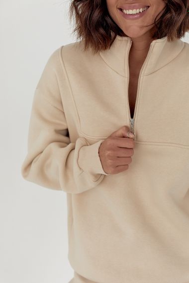 Женский спортивный костюм с молнией на воротнике - бежевый цвет, L/XL (есть размеры) | Зображення 3